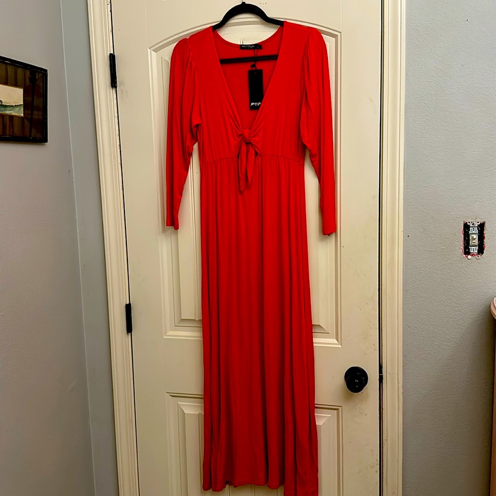 Nasty Gal tie front tea dress RED us 8 NWT
